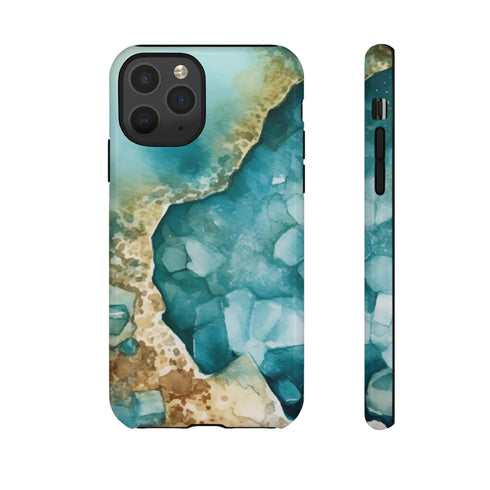 Aquamarine inspired Geode in Watercolor - Impact Resistant Phone Case iPhone 11 Pro Glossy